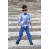 Mnk Baby & Kids Ekose Desen Askılı Pantolon Takım Kız Çocuk 4 Yaş MNK0436 Özel Günler İçin - İndigo