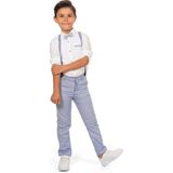 Mnk Baby & Kids Erkek Çocuk Takımı Uzun Pantolon Açık Mavi - Krem Renkli Papyonlu Gömlek - 1 Yaş