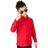 Mnk Baby & Kids Kırmızı Düz Renk Erkek Çocuk Gömlek Uzun Kol Günlük Stil MNK0575 - 11 Yaş