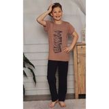 Mnk Baby & Kids Kısa Kol Tişört , Uzun Pantolon Baskılı Erkek Çocuk Pijama M00673 - 6 Yaş - Kahverengi
