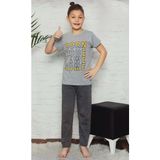 Mnk Baby & Kids Kısa Kol Tişört , Uzun Pantolon Baskılı Erkek Çocuk Pijama M00673 - 7 Yaş - Gri - Füme