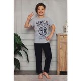 Mnk Baby & Kids Kısa Kol Tişört , Uzun Pantolon Baskılı Erkek Çocuk Pijama M00673 - 9 Yaş - Gri - Lacivert