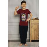 Mnk Baby & Kids Kısa Kol Tişört , Uzun Pantolon Erkek Çocuk Pijama M00672 - 6 Yaş - Koyu Bordo
