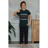 Mnk Baby & Kids Kısa Kol Tişört , Uzun Pantolon Erkek Çocuk Pijama M00672 - 8 Yaş - Yeşil-Lacivert