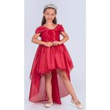 Mnk Baby & Kids Kız Çocuk Düşük Omuz Detaylı Işıltılı Prenses Elbisesi M00760 - 7 - 8 Yaş - Kırmızı
