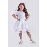 Mnk Baby & Kids Kız Çocuk Kat Kat Parlak Şeritli Fiyonklu Tütü Etek M00781 - Beyaz - 6 Yaş