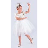 Mnk Baby & Kids Kız Çocuk Nakışlı Tütü Etek Elbise Ekru MNK0578 Özel Olaylar İçin Şık Stil - 9 Yaş