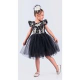 Mnk Baby & Kids Kız Çocuk Nakışlı Tütü Etek Elbise MNK0578 - 5 Yaş - Siyah - Beyaz