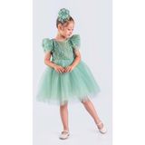 Mnk Baby & Kids Kız Çocuk Nakışlı Tütü Etek Elbise Yeşil MNK0578 Özel Olay İçin Şık Stil - 8 Yaş