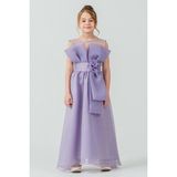 Mnk Baby & Kids Kız Çocuk Organze Tül Çiçek ve Fiyonk Detaylı Gipe Sırtlı Prenses Abiye Elbise M00800 - 7 - 8 Yaş - Lila