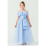 Mnk Baby & Kids Kız Çocuk Organze Tül Çiçek ve Fiyonk Detaylı Gipe Sırtlı Prenses Abiye Elbise M00800 - 7 - 8 Yaş - Mavi