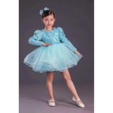Mnk Baby & Kids Kız Çocuk Tütü Elbise Uzun Kol Pul Payetli Düğün Abiye MNK0583 - 3 - 4 Yaş - Turkuaz