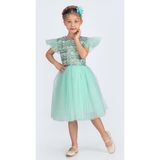 Mnk Baby & Kids Küpeli Pul Payet Tüllü Kız Çocuk Elbise MNK0526 - Mint Yeşil - 9 Yaş
