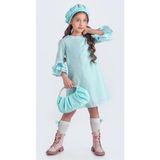 Mnk Baby & Kids Miss Chloé Kız Çocuk Fransız Bere, Çanta, Çorap ve Elbise Takım M00704 - Mint Yeşili - 6 Yaş