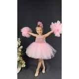 Mnk Baby & Kids Mnk Baby Şifon Robalı Ponpon Kol Pul Payetli Kız Çocuk Kabarık Etek Tütülü Abiye - 6 Yaş - Pembe
