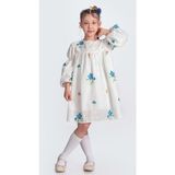 Mnk Baby & Kids Otantik Akdeniz Çiçek Nakışkız Çocuk Müslin Elbise M00706 - Beyaz - 5 Yaş