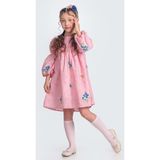 Mnk Baby & Kids Otantik Akdeniz Çiçek Nakışkız Çocuk Müslin Elbise M00706 - Pembe - 4 Yaş