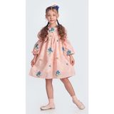 Mnk Baby & Kids Otantik Akdeniz Çiçek Nakışkız Çocuk Müslin Elbise M00706 - Pudra - 5 Yaş