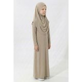 Mnk Baby & Kids Pratik Başörtülü Kız Çocuk Namaz Elbisesi M00789 - Kahverengi - 9 - 10 Yaş