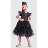 Mnk Baby & Kids Pul Payet Katkat Tütü Etekli Kız Çocuk Elbise M00722 - Siyah - Gri - 6 Yaş