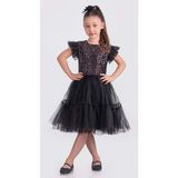 Mnk Baby & Kids Pul Payet Katkat Tütü Etekli Kız Çocuk Elbise M00722 - Siyah - Pembe - 7 Yaş