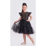 Mnk Baby & Kids Pul Payet Katkat Tütü Etekli Kız Çocuk Elbise M00722 - Siyah - Sarı - 8 Yaş