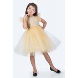 Mnk Baby & Kids Roza Dantel Tütü Kız Çocuk Abiye Elbise MNK0546 - Bej - 4 Yaş