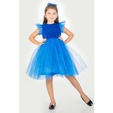 Mnk Baby & Kids Roza Dantel Tütü Kız Çocuk Abiye Elbise MNK0546 - Saks Mavi - 6 Yaş - Koyu Saks
