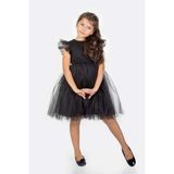 Mnk Baby & Kids Roza Dantel Tütü Kız Çocuk Abiye Elbise MNK0546 - Siyah - 5 Yaş