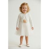 Mnk Baby & Kids Triko Bolerolu Bel Çiçekli Kız Bebek Elbise M00773 - 3 Yaş - Ekru