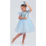 Mnk Baby & Kids Tüllü Kız Çocuk Elbise MNK0526 Trend Stil Özel Olaylar İçin Şık Tasarım - 10 Yaş - Mavi