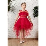 Mnk Baby & Kids Uzun Kuyruk Tütülü Askılı Kız Filira Elbise MNK0584 - 12 Yaş - Kırmızı