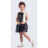 Mnk Baby & Kids Yaka Fiyonk Pul Payet Kumaşlı Kız Çocuk Abiye Elbise M00702 - Siyah - 6 Yaş