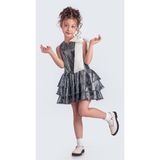 Mnk Baby & Kids Yaka Fiyonk Pul Payet Kumaşlı Kız Çocuk Abiye Elbise M00702 - Siyah - Gri - 6 Yaş
