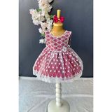 Mnk Baby Saç Bantlı Papatyalı Dantelli Bebek Elbise PNPN146 - 6 Ay - Kırmızı