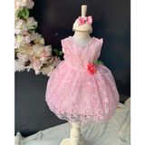 Mnk Baby Saç Bantlı Papatyalı Dantelli Bebek Elbise PNPN146 - 6 Ay - Pembe