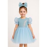 Mnk Baby&Kids Balon Kol Pul Payet Kız Çocuk Tütü Elbise M00751 MAVİ