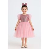 Mnk Baby&Kids Balon Kol Pul Payet Kız Çocuk Tütü Elbise M00751 PEMBE