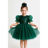 Mnk Baby&Kids Balon Kol Pul Payet Kız Çocuk Tütü Elbise M00751 YEŞİL