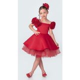 Mnk Baby&Kids Fanari Krep Saten Gren Destekli Kız Abiye M00735 Kırmızı