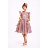 Mnk Baby&Kids Floare Kız Çocuk Abiye Elbise M00850 KOYU PEMBE