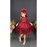 Mnk Baby&Kids Katkat Prenses Dantel Tokalı Kız Çocuk Elbise MNK0306 BORDO