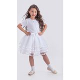 Mnk Baby&Kids Kız Çocuk Kat Kat Parlak Şeritli Fiyonklu Tütü Etek M00781 BEYAZ