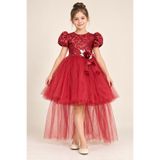 Mnk Baby&Kids Kız Çocuk Palmira Nakışlı Kuyruklu Abiye M00861 BORDO