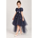 Mnk Baby&Kids Kız Çocuk Palmira Nakışlı Kuyruklu Abiye M00861 LACİVERT