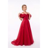 Mnk Baby&Kids Linos Kız Çocuk Saten Abiye Elbise M00838 KIRMIZI