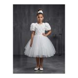 Mnk Baby&Kids Luvia Kısa Kol Kız Tütü Abiye Elbise M00811 BEYAZ