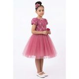 Mnk Baby&Kids Luvia Kısa Kol Kız Tütü Abiye Elbise M00811 GÜL KURUSU