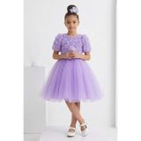 Mnk Baby&Kids Luvia Kısa Kol Kız Tütü Abiye Elbise M00811 LİLA