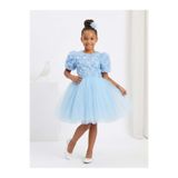 Mnk Baby&Kids Luvia Kısa Kol Kız Tütü Abiye Elbise M00811 MAVİ